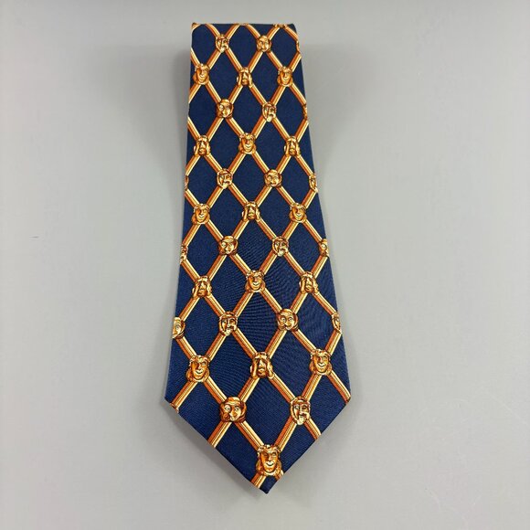 Past Times Navy / Gold Bust Faces Men's Tie 4" x 60" Vintage - Picture 1 of 4